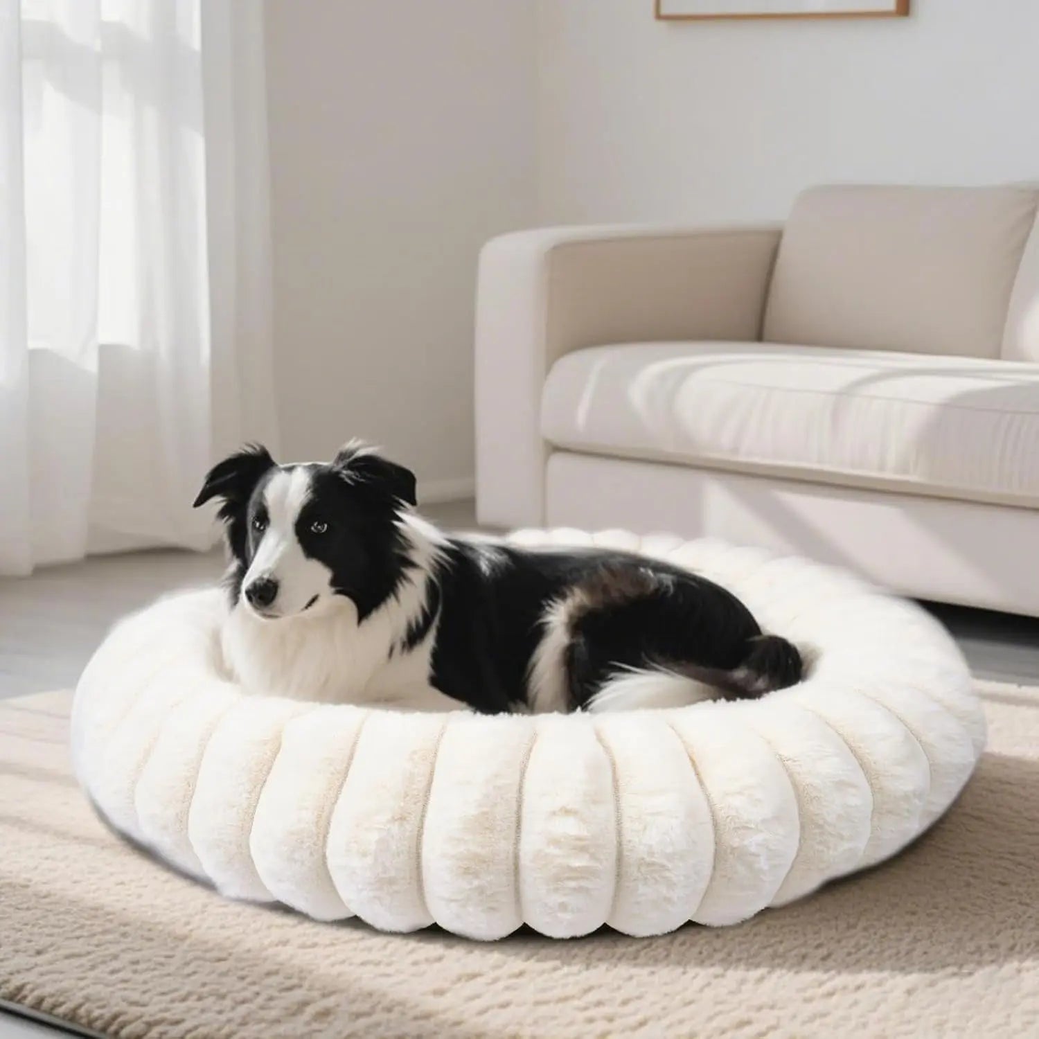 Faux Fur Calming Donut Dog & Cat Bed with Non-Slip Base
