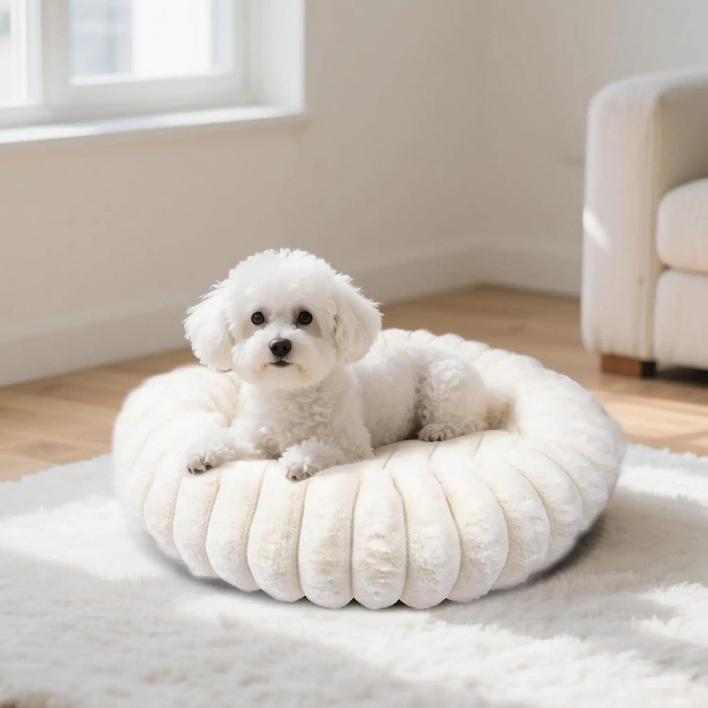 Faux Fur Calming Donut Dog & Cat Bed with Non-Slip Base