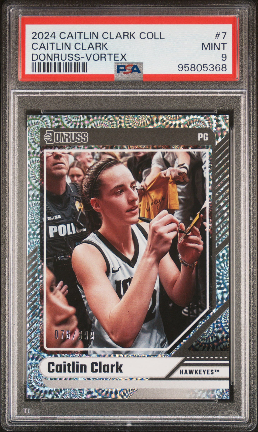 Graded 2024 Panini Caitlin Clark Collection Caitlin Clark #7 Donruss Vortex #/399 Rookie RC Basketball Card PSA 9 Mint