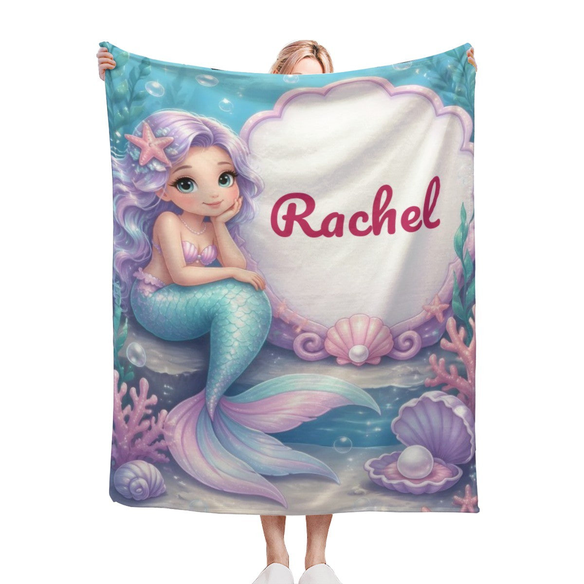 Personalized Mermaid Blanket Throw | Custom Name Gift