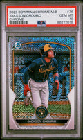 Graded 2023 Topps Bowman Chrome Megabox Jackson Chourio #76 Chrome Rookie RC Baseball Card PSA 10 Gem Mint