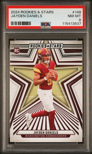 Graded 2024 Panini Rookies & Stars Jayden Daniels #148 Rookie RC Football Card PSA 8 Near Mint