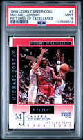 Graded 1998 UD MJ Career Collection Michael Jordan #7 Pictures of Excellence Basketball Card PSA 9 Mint