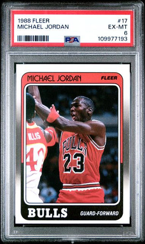 Graded 1988 Fleer Michael Jordan #17 3rd Year Basketball Card PSA 6 EX-MT