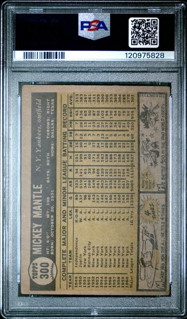Graded 1961 Topps Mickey Mantle #300 New York Yankees Baseball Card PSA 3 Very Good