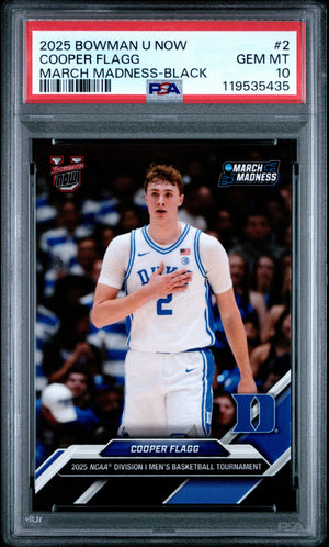 Graded 2024 Topps Bowman U Now Cooper Flagg #2 March Madness Black Rookie RC Basketball Card PSA 10 Gem Mint