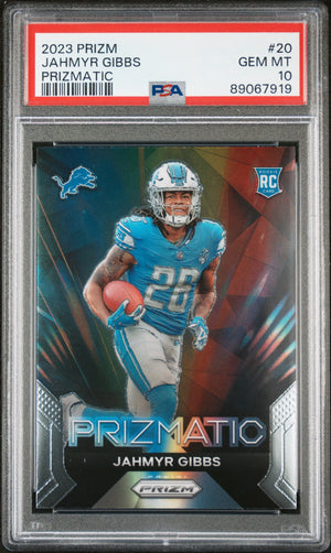 Graded 2023 Panini Prizm Jahmyr Gibbs #20 Prizmatic Rookie RC Football Card PSA 10 Gem Mint