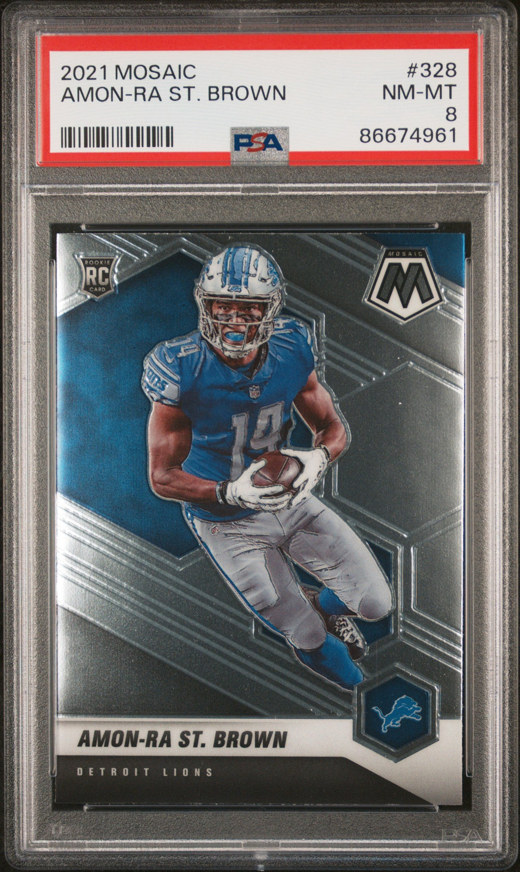 Graded 2021 Panini Mosaic Amon-Ra St. Brown #328 Rookie RC Football Card PSA 8 Near Mint
