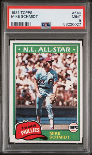 Graded 1981 Topps Mike Schmidt #540 Baseball Card PSA 9 Mint