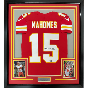 Framed Autographed/Signed Patrick Mahomes 35x39 Kansas City Chiefs Red Authentic Elite Football Jersey Fanatics COA