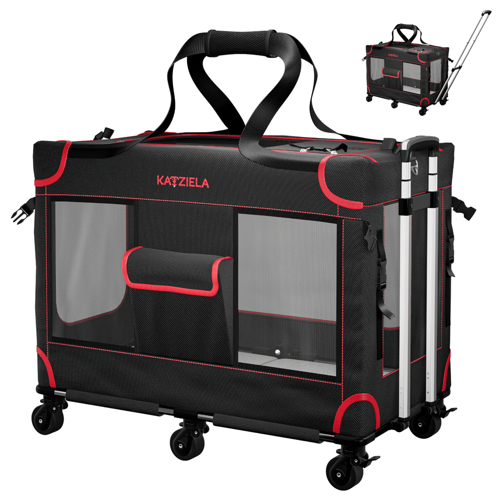 Katziela Mega Cruze Rolling Pet Carrier – Stress - Free Travel for Medium & Large Dogs 25”x17”x20”