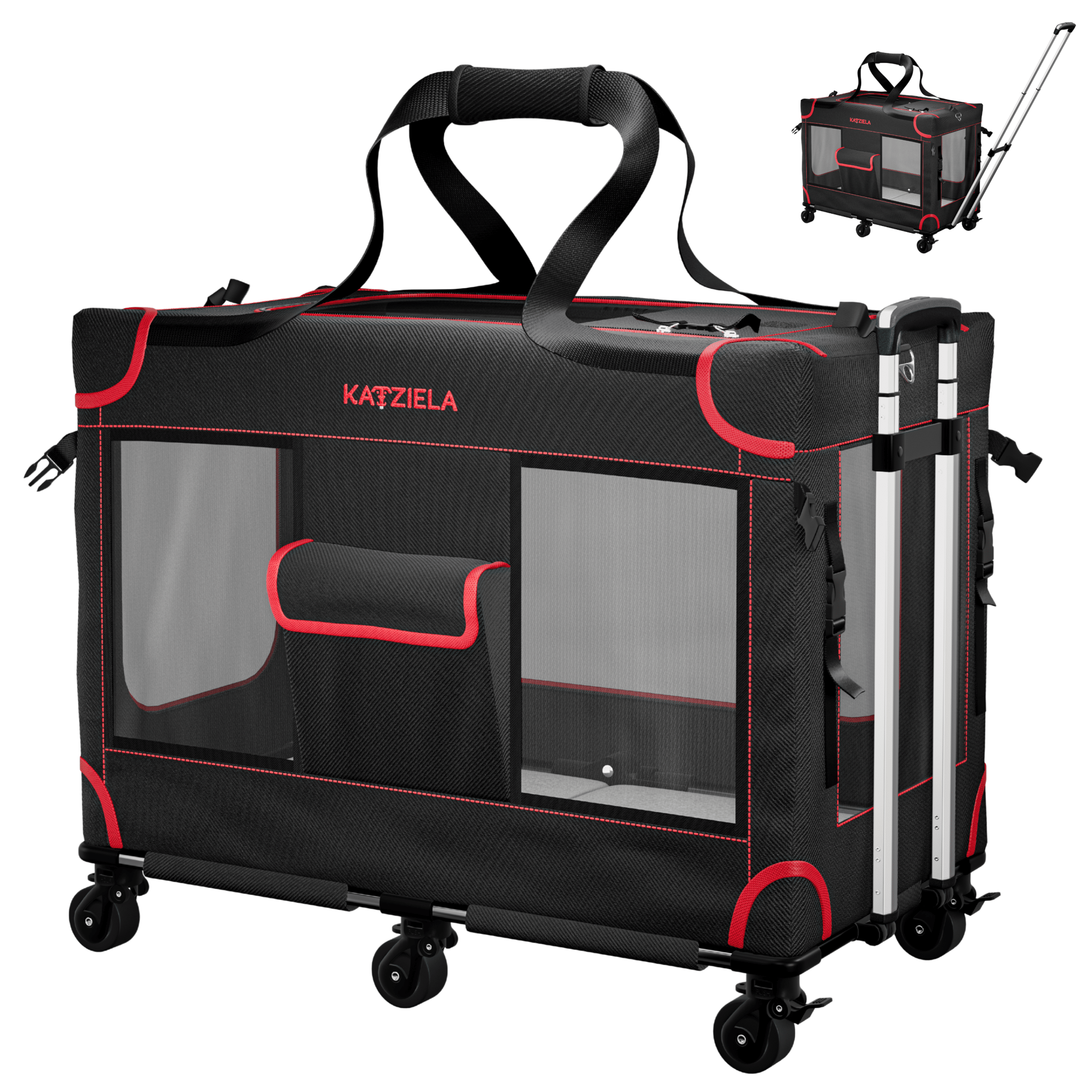 Katziela Mega Cruze Rolling Pet Carrier – Stress - Free Travel for Medium & Large Dogs 25”x17”x20”
