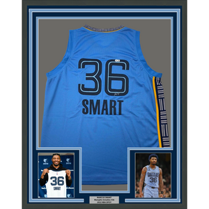 Framed Autographed/Signed Marcus Smart 35x39 Memphis Light Blue Basketball Jersey Beckett BAS COA