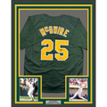 Framed Autographed/Signed Mark McGwire 35x39 Oakland Green Baseball Jersey Beckett BAS COA