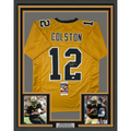 Framed Autographed/Signed Marques Colston 35x39 New Orleans Gold Football Jersey JSA COA