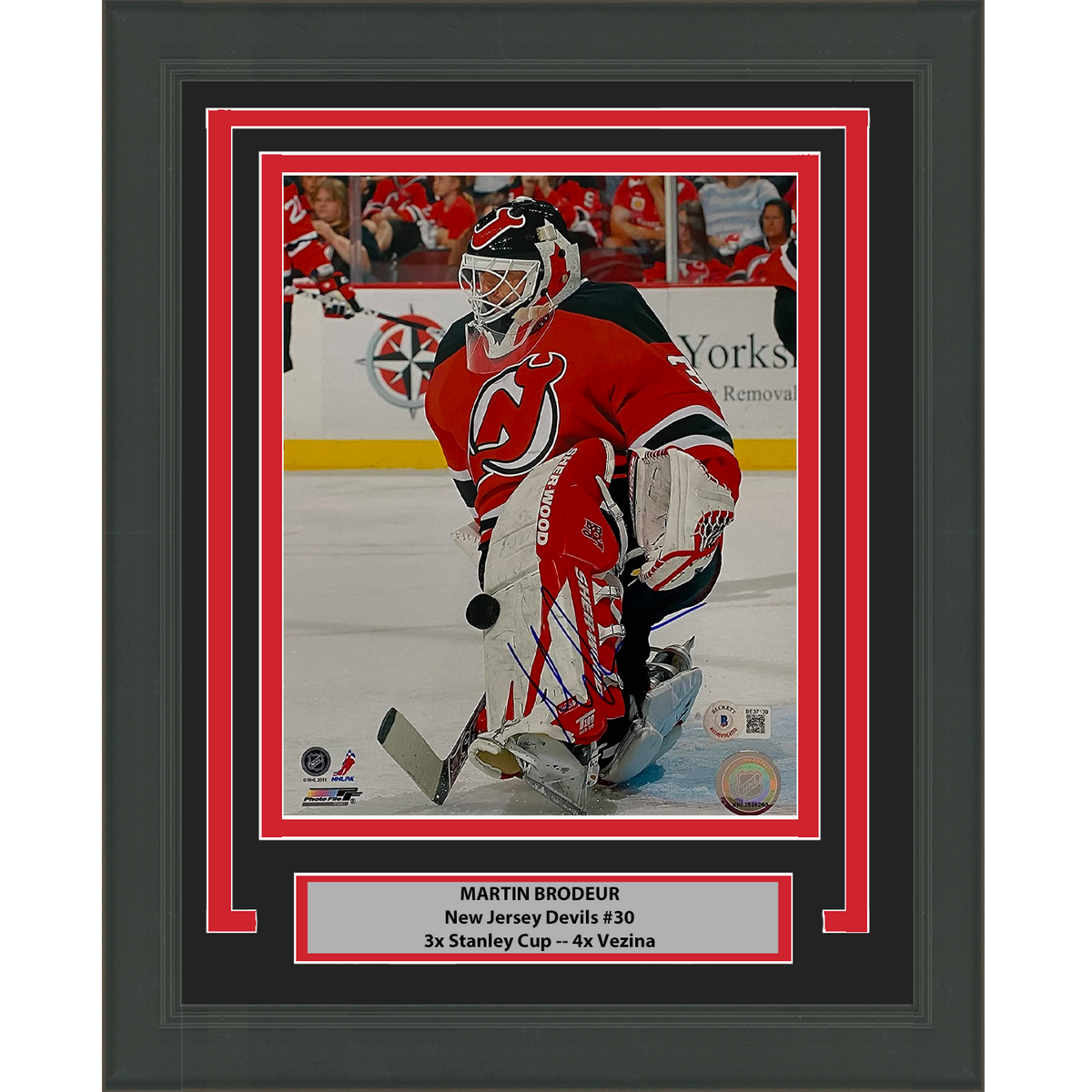 Framed Autographed/Signed Martin Brodeur New Jersey Devils 8x10 Hockey Photo Beckett BAS COA #5