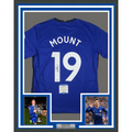 Framed Autographed/Signed Mason Mount 35x39 Chelsea FC Blue Soccer Futbol Jersey Beckett BAS COA #2