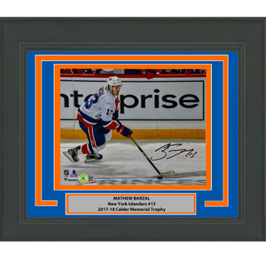 Framed Autographed/Signed Mathew Barzal New York Islanders 8x10 Hockey Photo Beckett BAS COA