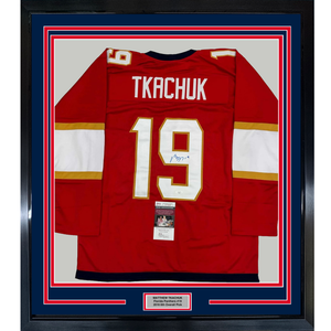 Framed Autographed/Signed Matthew Tkachuk 35x39 Florida Red Hockey Jersey JSA COA