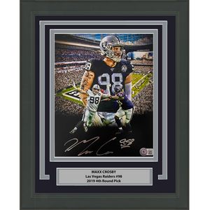 Framed Autographed/Signed Maxx Crosby Las Vegas Oakland Raiders 8x10 Football Photo Beckett BAS COA