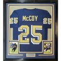Framed Autographed/Signed LeSean McCoy 35x39 Pittsburgh Blue College Football Jersey JSA COA