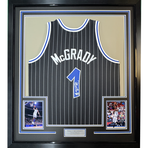 Framed Autographed/Signed Tracy McGrady 35x39 Orlando Magic Black Authentic Swingman Mitchell & Ness Basketball Jersey Fanatics COA
