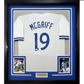 Framed Autographed/Signed Fred McGriff 35x39 Toronto White Baseball Jersey JSA COA