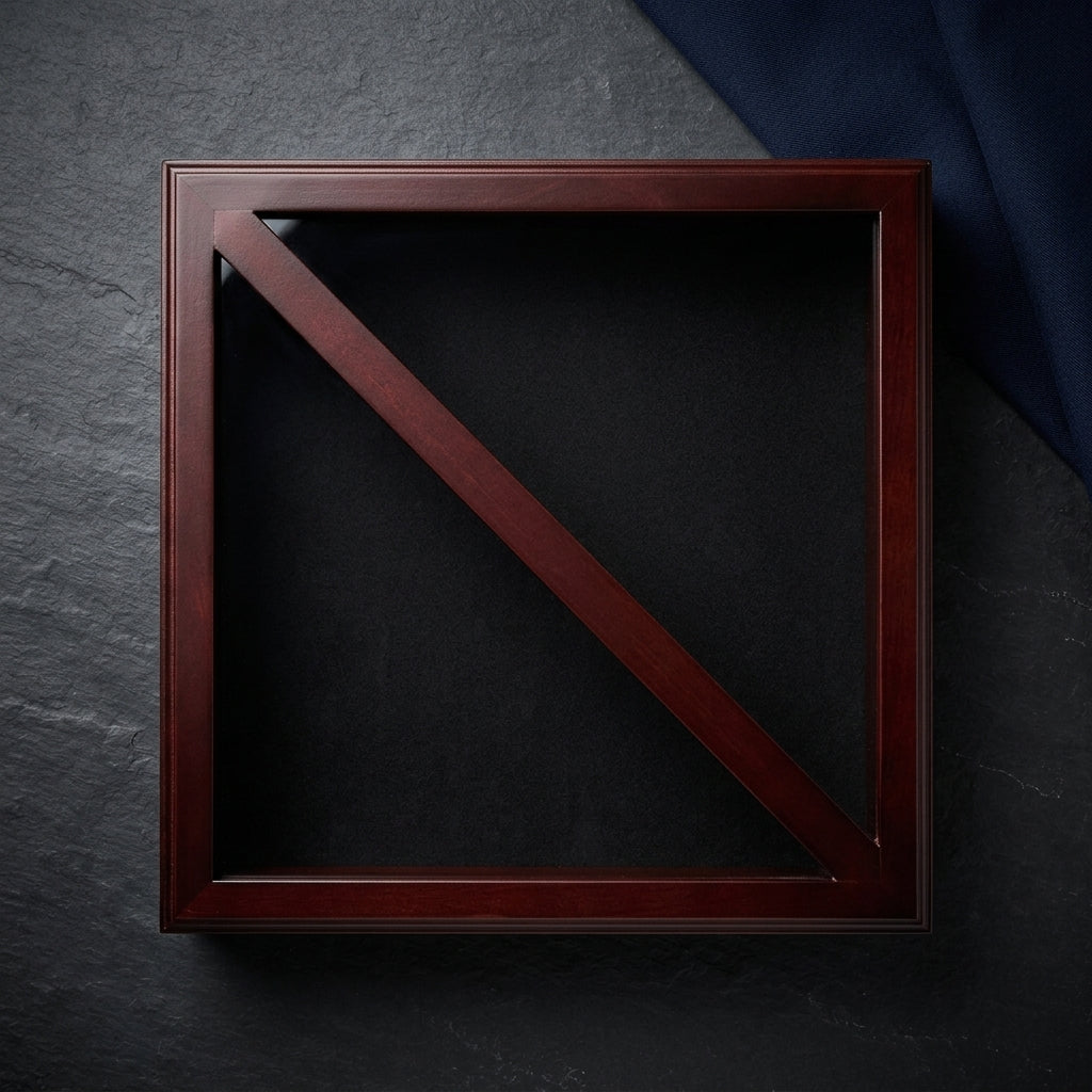 Flag Connections Flag Display Case, Tempered Glass, Pine Wood, Felt Construction – Mahogany Finish