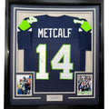 Framed Autographed/Signed DK D.K. Metcalf 35x39 Seattle Blue Football Jersey JSA COA #2