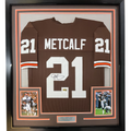 Framed Autographed/Signed Eric Metcalf 35x39 Cleveland Brown Football Jersey JSA COA