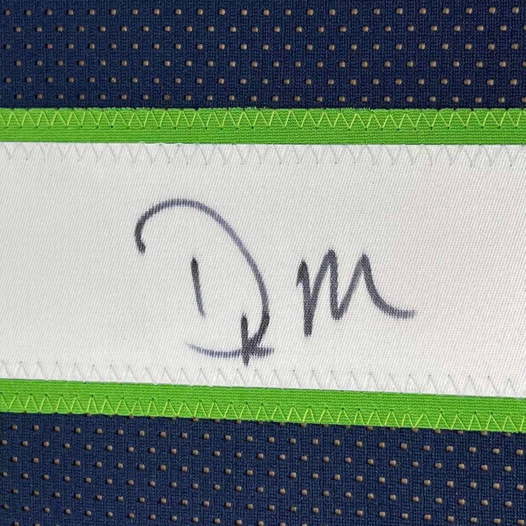 Framed Autographed/Signed DK D.K. Metcalf 35x39 Seattle Blue Football Jersey JSA COA #2