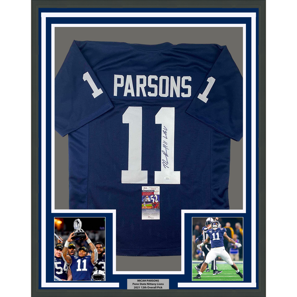 Framed Autographed/Signed Micah 35x39 Parsons Penn State Blue College Football Jersey JSA COA