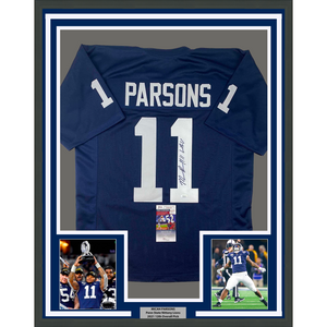 Framed Autographed/Signed Micah 35x39 Parsons Penn State Blue College Football Jersey JSA COA