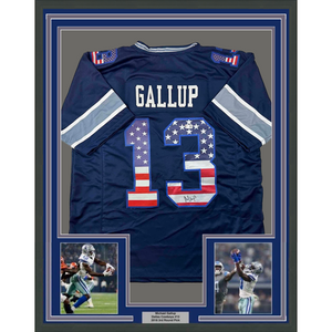 Framed Autographed/Signed Michael Gallup 35x39 Dallas America's Team Blue Football Jersey Tristar COA