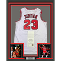 Framed Autographed/Signed Michael Jordan 35x39 Chicago White Basketball Jersey Upper Deck UDA COA