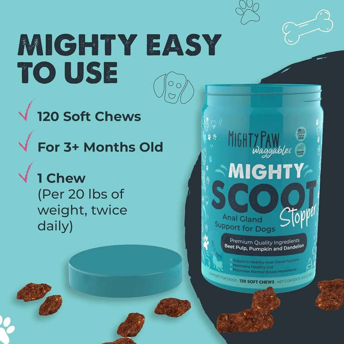 Dog Anal Gland & Digestive Support Fiber Chews – 120 Ct