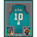 Framed Autographed/Signed Mike Bibby 35x39 Vancouver Teal Retro Basketball Jersey JSA COA