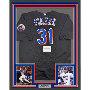 Framed Autographed/Signed Mike Piazza 35x39 New York Mets Black Mitchell & Ness Authentic Baseball Jersey Fanatics COA