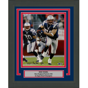 Framed Autographed/Signed Mike Vrabel New England Patriots 8x10 Football Photo Beckett BAS COA #1