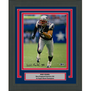 Framed Autographed/Signed Mike Vrabel New England Patriots 8x10 Football Photo Beckett BAS COA #2