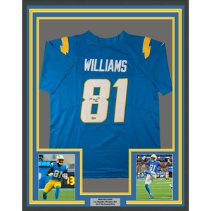 Framed Autographed/Signed Mike Williams 35x39 Los Angeles LA Powder Blue Football Jersey Beckett BAS COA