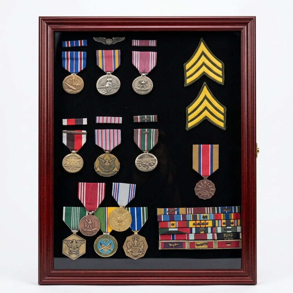 Display Case Wall Frame Cabinet for Military Medals, Pins, Patches