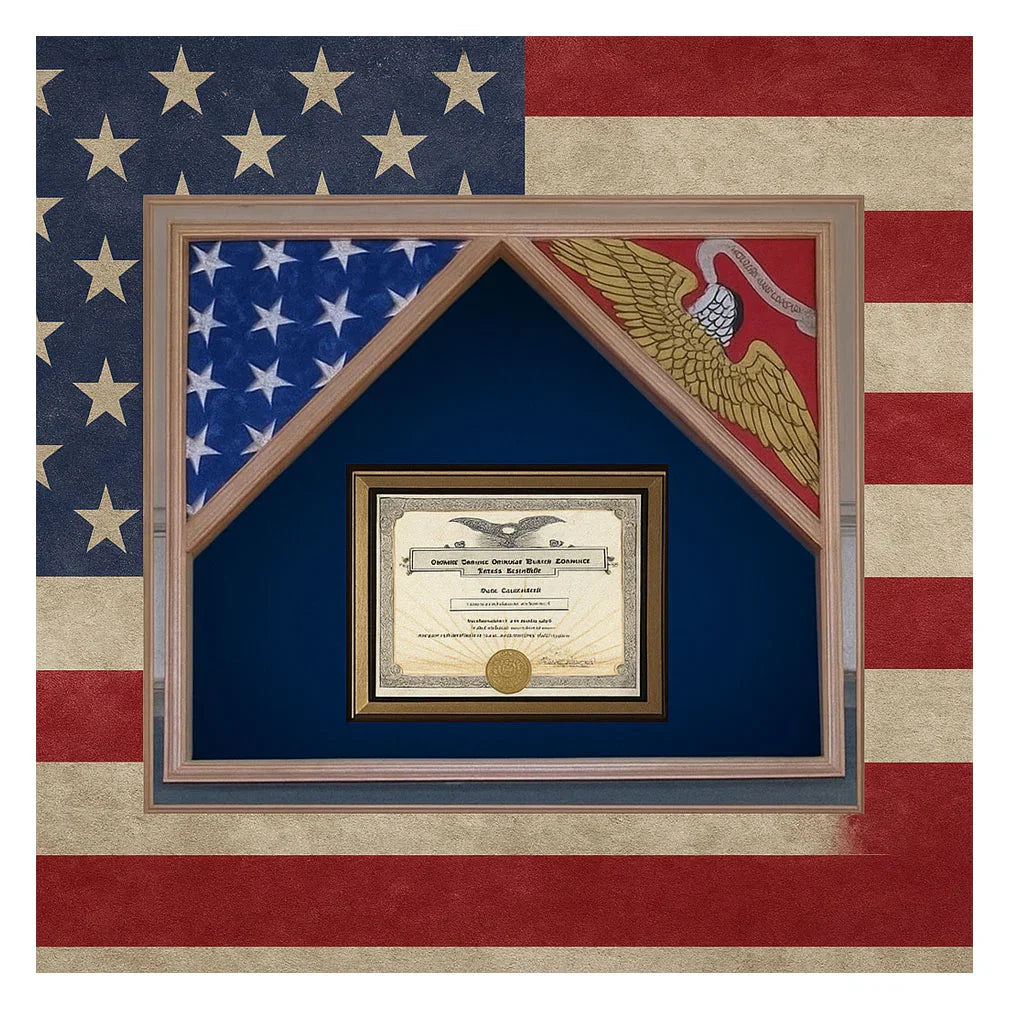 Military Flag Case For 2 Flags and Certificate Display Case, 2 flags 3'x5' each
