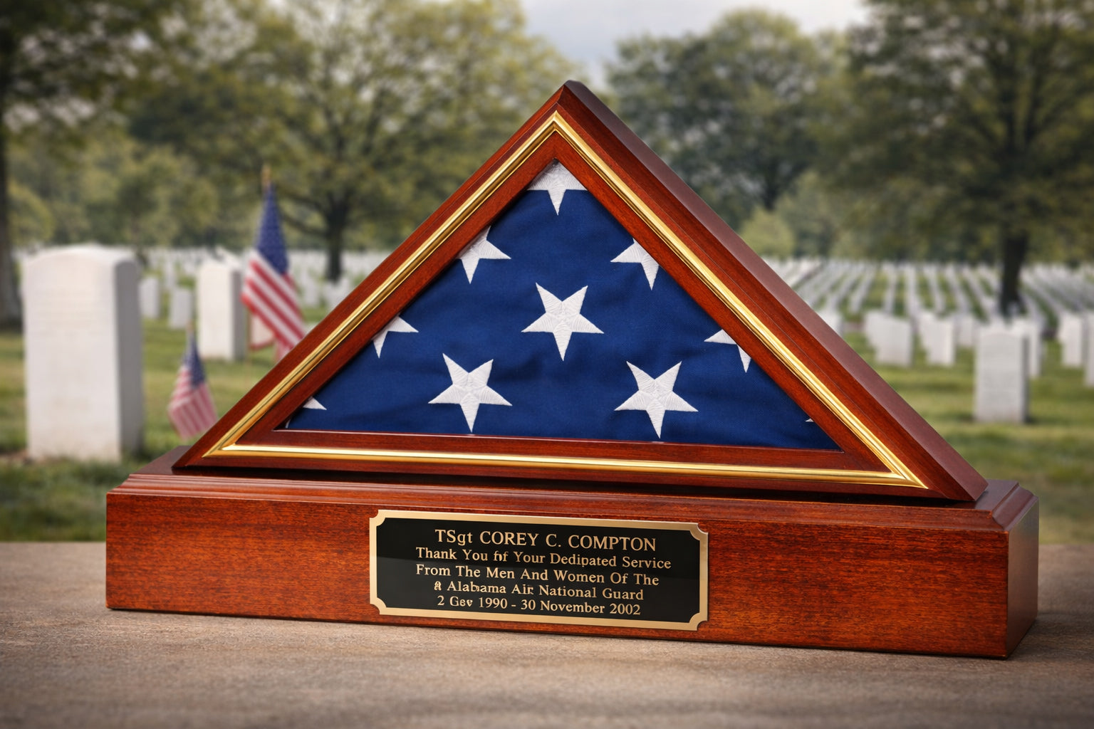 Flag and Base display case, American Flag and Pedestal Display Frame