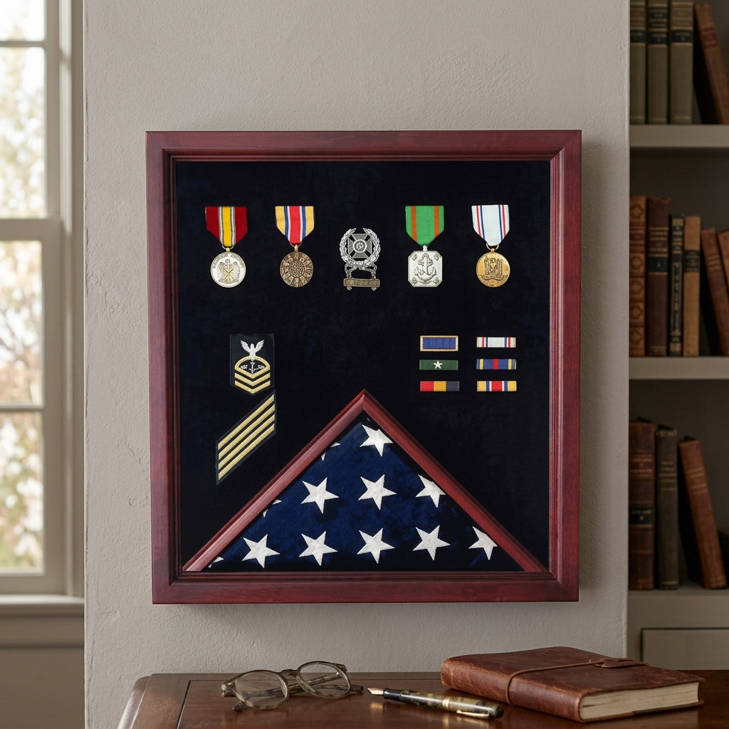 Military Flag and Medal Display Case - 3' x 5' Shadow Box.