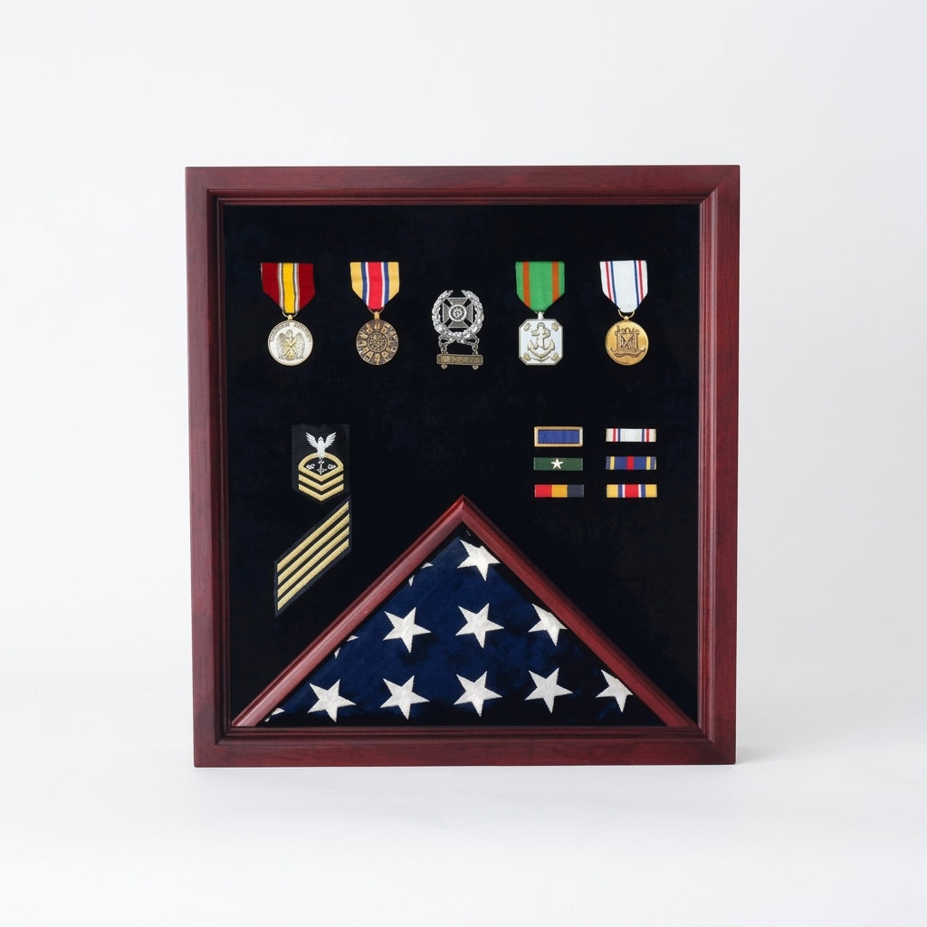 Military Flag and Medal Display Case, folded 3' x 5' flag
