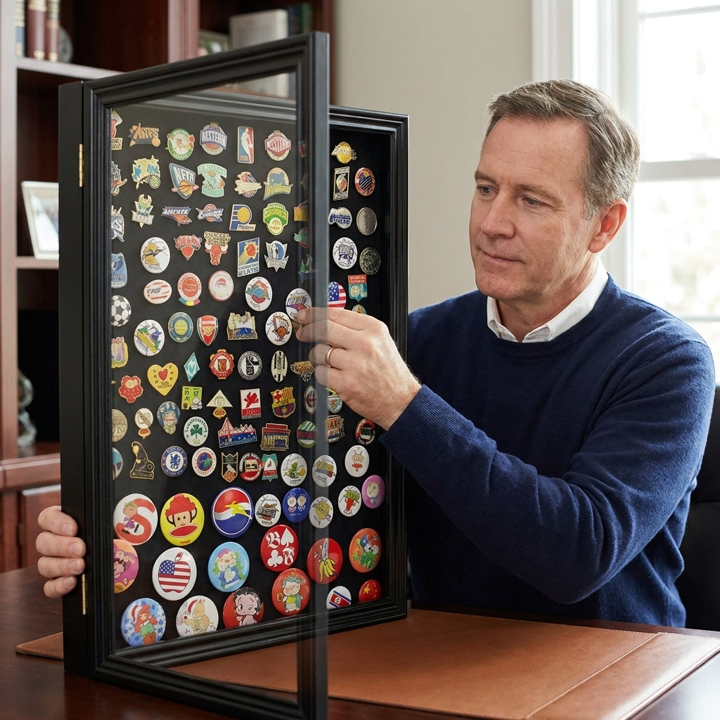 Display Case Wall Frame Cabinet for Military Medals, Pins, Patches