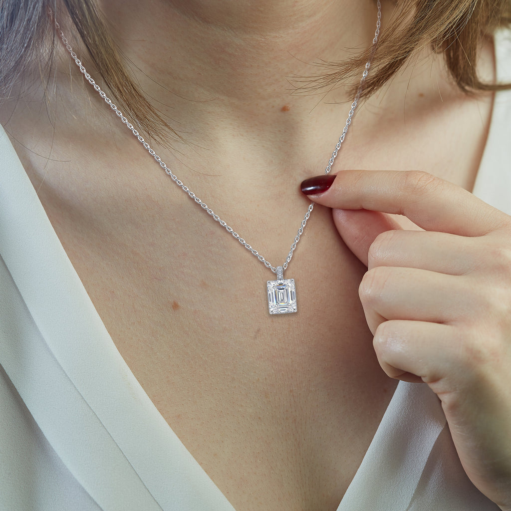 5.5CT (11mm) Emerald Cut Moissanite Diamond Necklace
