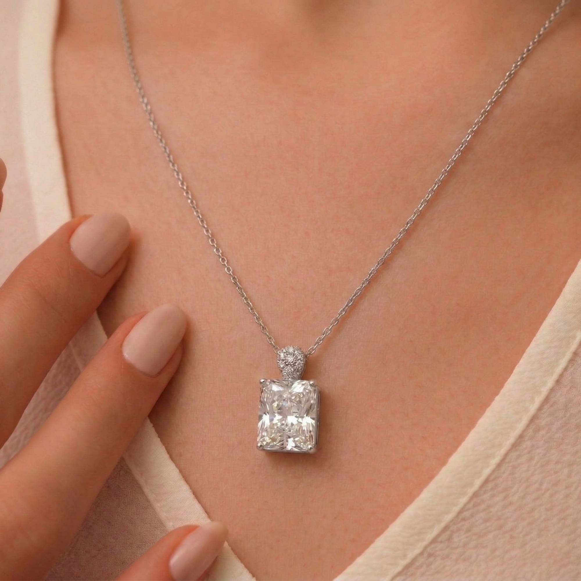 5CT (10mm) Radiant Cut Moissanite Diamond Necklace