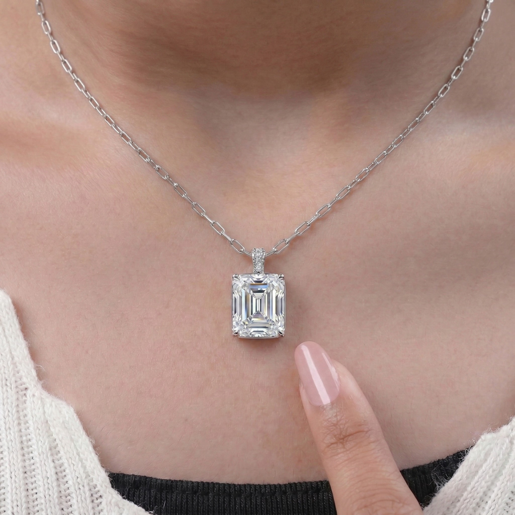5.5CT (11mm) Emerald Cut Moissanite Diamond Necklace